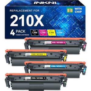 InkNI 210X Toner Cartridges 4 Pack High Yield with Chip Compatible Replacement for HP 210X W2100X 210A for HP Color Laserjet Pro 4201dn 4201dw Pro MFP 4301fdn 4301fdw Printer Ink (B/C/M/Y, 4 Pack)