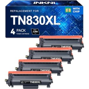 InkNI Compatible Toner Cartridges Replacement for Brother TN830XL TN830 TN 830 XL Toner Cartridges Work for HL-L2460DW DCP-L2640DW HL-L2480DW HL-L2400D HL-L2405W MFC-L2820DW Printer (Black, 4 Pack)