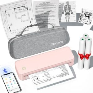 Inkless Portable Printer for Travel, Wireless Thermal Printer Supports 8.5 x 11 Inch US Letter Size, Bluetooth Machine Includes Carry Case and 3 Rolls of Thermal Paper Kit, Pink