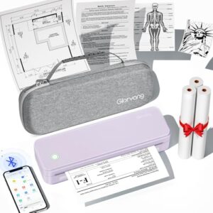 Inkless Portable Printer for Travel, Wireless Thermal Printer Supports 8.5 x 11 Inch US Letter Size, Bluetooth Machine Includes Carry Case and 3 Rolls of Thermal Paper Kit, Purple