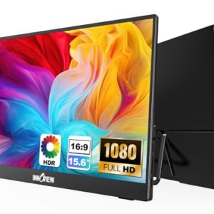 InnoView 15.6” Portable Monitor for Laptop FHD 1080P USB-C Travel Monitors Built-in 90° Adjustable Stand Without Bag, HDR IPS Portable Laptop Monitor for MacBook PC Phone Xbox PS4/5 Switch