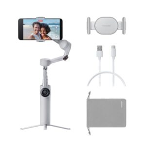 Insta360 Flow 2 Grey – Foldable AI Phone Gimbal, AI Tracking, Multi-Person Tracking, Built-in Tripod/Selfie Stick, Remote Control, iPhone/Android Portable Stabilizer