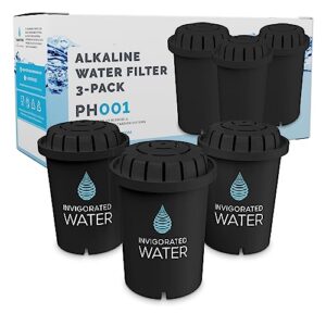 Invigorated Water PH001 – Black Alkaline Water Filter – Replacement Filters for All Pitcher & Dispenser Filtration Systems – BPA-Free, Removes Chlorine, Heavy Metals – 95 Gallons per Filter (3-Pack)