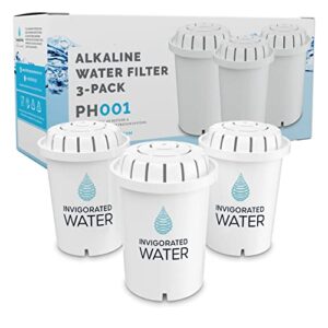 Invigorated Water PH001 – White Alkaline Water Filter – Replacement Filters for all Pitcher & Dispenser Filtration Systems – BPA-Free, Removes Chlorine, Heavy Metals – 96 Gallons/Filter (3-Pack)