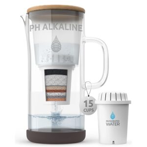 Invigorated Water pH Restore Glass Alkaline Water Pitcher – Long Lasting Water Filter Pitcher with Multi-Stage Filtration System – Glass Water Jug for High pH, Pure Drinking Water – 3.5 L / 118 Oz
