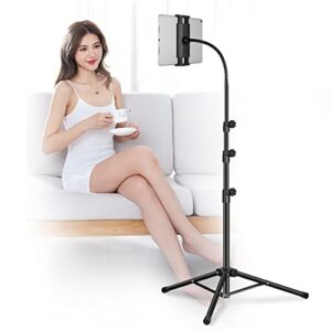 Ipad Tripod Stand, Gooseneck 65″ Height Adjustable Floor Stand with 360° Rotating iPad Tripod Mount for iPhone,iPad pro,Kindle and All 4.5-12.9 Inch Tablet and Phone