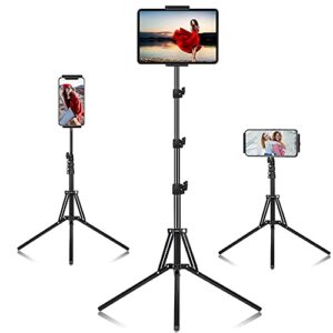 Ipad Tripod Stand, with 65 inch Height Adjustable iPad Stand Holder & iPad Floor Stand with 360° Rotating iPad Tripod Mount for iPad Pro, iPhone, Kindle, and All 4.5-12.9 Inch Tablets