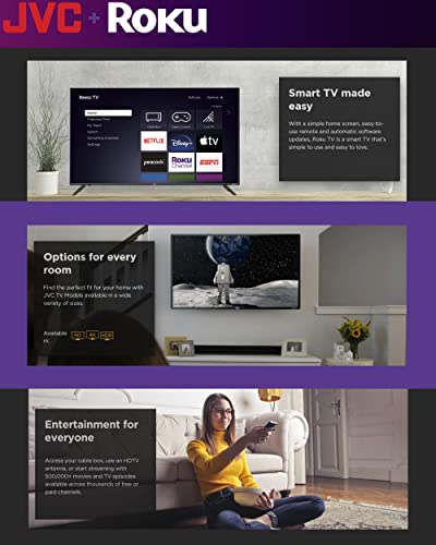 JVC 32-Inch 720p HD LED Roku Smart TV with Voice Control App, Airplay, Screen Casting, & 300+ Free Streaming Channels (LT32MAW2) - Image 3