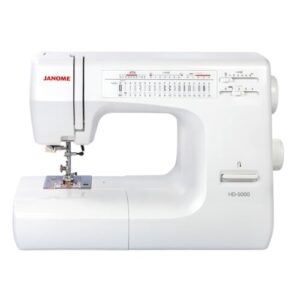 Janome HD-5000 Heavy Duty Sewing Machine with Aluminum Body, 18 Stitches, Free Arm, and Built-In Needle Threader (White)