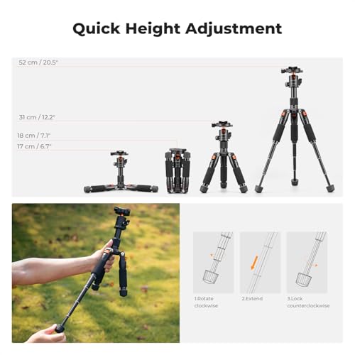 K&F Concept Mini Desktop Tripod, 20.5''/ 52cm Compact Desk Tripod with 360 Degree Ball Head, 1/4 inch Quick Release Plate for Camera Video Camcorder, Load up to 13.22 lbs/6 KG - Image 5