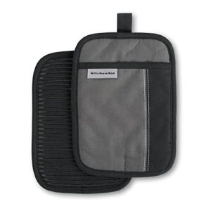KITCHENAID Beacon Two-Tone Pot Holder 2-Pack Set, Contour Silver/Matte Black, 7″x10″
