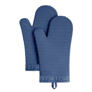 KITCHENAID Ribbed Soft Silicone Oven Mitt 2-Pack Set, 7.5″x13″, Blue Willow