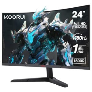 KOORUI 24E6CA 24 Inch Curved Gaming Monitor 180Hz 1ms,FHD 1080p 1500R Curved Display with Adaptive Sync,HDR10,Eye Care,VESA Compatible,HDMI2.0X2 &DP1.2,Tilt Adjustable,Black,Compatible with PS5 & Xbox
