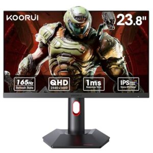 KOORUI Gaming Monitor, QHD 24″ Nano IPS Display, 1440P 165Hz Computer Monitor, 1ms 2K PC Screen, 100% sRGB, Adaptive Sync, Height/Tilt/Pivot Adjustment, HDMI, DisplayPort, GP01