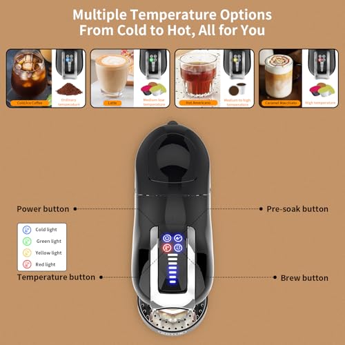 KOTLIE Espresso 5in1 Single Serve Coffee Maker, 19Bar Cappuccino&Latte Maker, Cold&Hot Brewing Coffee Machine for K*cup/NES*presso Original/D*olce G*usto/Ground Coffee/44mm ESE(Black) - Image 6