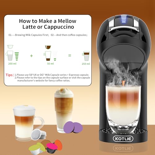 KOTLIE Espresso 5in1 Single Serve Coffee Maker, 19Bar Cappuccino&Latte Maker, Cold&Hot Brewing Coffee Machine for K*cup/NES*presso Original/D*olce G*usto/Ground Coffee/44mm ESE(Black) - Image 7