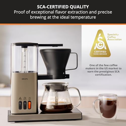 KRUPS Essential Brewer 8 Cup Drip Coffee Maker Machine SCA-Certified, Blooming Technology, Barista-Quality, Pour-Over Coffee Machine, Easy to Clean Dishwasher Safe,Stainless Steel Design, Silver - Image 3