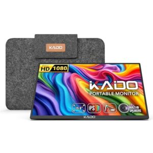 Kado 15.6″ Full HD Portable Monitor, Second Display IPS 1920×1080 HDMI USB Type-C Laptop Screen Extender, 180° Kickstand Carrying Case, Wall/Arm Mount for PC, Mac, Phone, Dex, Tablet, Xbox and PS4/PS5