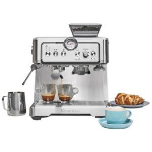 Kenmore Espresso Machine – Semi Automatic Coffee Maker With Auto Tamper, Auto Cleaning, Milk Steamer & Frother, Bean Grinder, Make Professional Barista Style Cappuccino, Café Latte, Stainless Steel