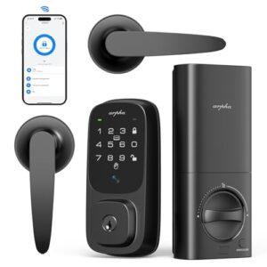 Keyless Entry Door Lock, Palmar Vein Recognition Deadbolt with Handleset for Front Door, Built-in WiFi, Amazon Alexa, Google Assistant, App-Control, Voice Control, NFC