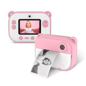 Kids Instant Print Camera myFirst Insta 2 with 12MP Photos 1080P Video Selfie Lens Christmas Birthday Gifts for Boys Ages 3-12, microSD Card, Neck Lanyard Portable Travel Camera (Pink)
