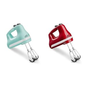 KitchenAid 6 Speed Hand Mixer Bundle with Flex Edge Beaters – KHM6118, Empire Red