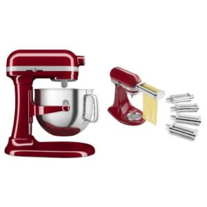 KitchenAid® 7 Quart Bowl-Lift Stand Mixer, Empire Red & KSMPDX Pasta Deluxe Set Stand Mixer Attachment, 5 Piece, Stainless Steel