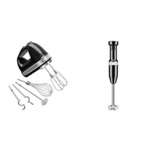 KitchenAid 9-Speed Digital Hand Mixer with Turbo Beater II Accessories and Pro Whisk – Onyx Black & Variable Speed Corded Hand Blender KHBV53, Onyx Black