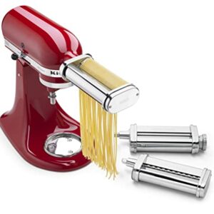 KitchenAid 3-Piece Pasta Roller & Cutter Set Attachment, Silver and KSMMGA Metal Food Grinder Attachment, Silver
