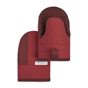 KitchenAid Beacon Two-Tone Non-Slip Mini Oven Mitt Set, Passion Red/Bordeaux, 5.5″x8″, 2 Piece