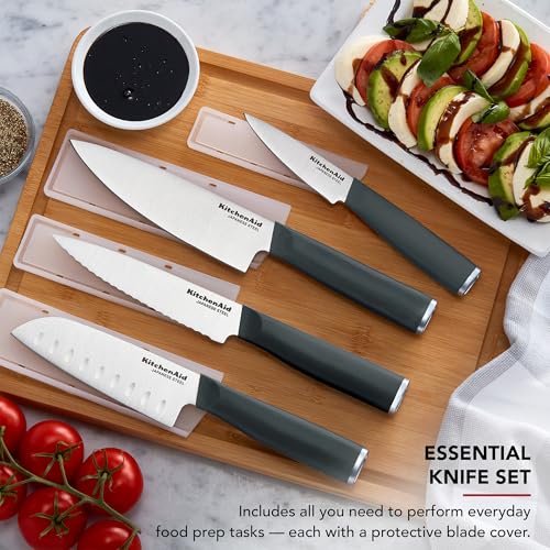 KitchenAid Chef Set with Custom Fit Covers, Sharp Kitchen Knife, High-Carbon Japanese Stainless Steel Blade, 4 Piece, Charcoal Gray - Image 3