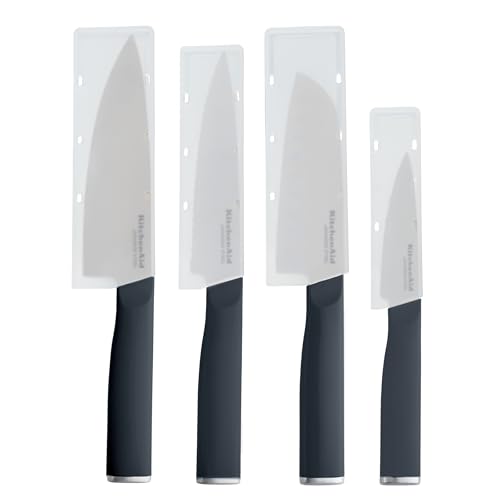 KitchenAid Chef Set with Custom Fit Covers, Sharp Kitchen Knife, High-Carbon Japanese Stainless Steel Blade, 4 Piece, Charcoal Gray - Image 4