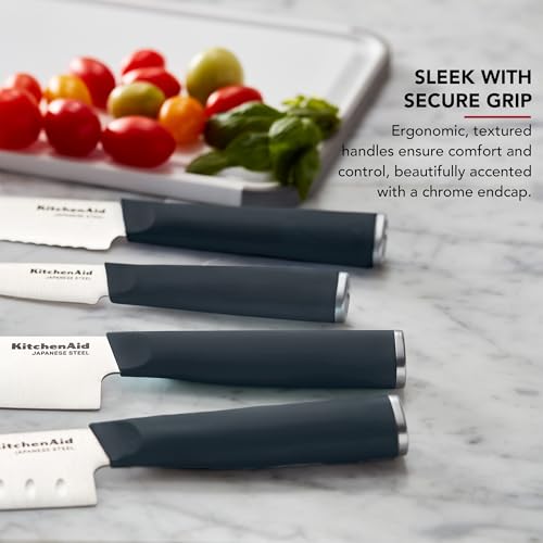 KitchenAid Chef Set with Custom Fit Covers, Sharp Kitchen Knife, High-Carbon Japanese Stainless Steel Blade, 4 Piece, Charcoal Gray - Image 6
