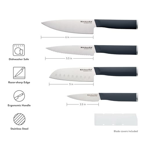 KitchenAid Chef Set with Custom Fit Covers, Sharp Kitchen Knife, High-Carbon Japanese Stainless Steel Blade, 4 Piece, Charcoal Gray - Image 7