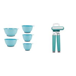KitchenAid Classic Mixing Bowls, Set of 5, Aqua Sky 2 & Classic Multifunction Can Opener/Bottle Opener, 8.34-Inch, Aqua Sky