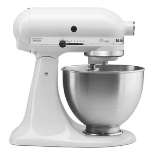 KitchenAid Classic Series 4.5 Quart Tilt-Head Stand Mixer K45SS, White & 3.5 Quart Tilt-Head Glass Bowl – KSM35GB