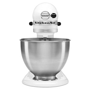 KitchenAid Classic Series 4.5 Quart Tilt-Head Stand Mixer K45SS, White & 6 Speed Hand Mixer with Flex Edge Beaters – KHM6118, 6 Speed w/Flex Edge Beaters, Ice Blue