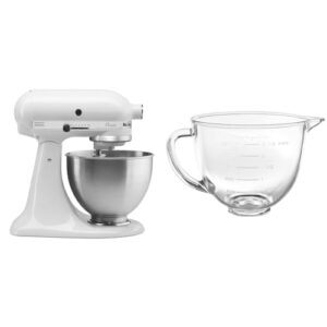 KitchenAid Classic Series 4.5 Quart Tilt-Head Stand Mixer K45SS, White & 3.5 Quart Tilt-Head Glass Bowl – KSM35GB
