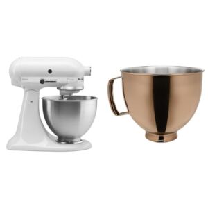 KitchenAid Classic Series 4.5 Quart Tilt-Head Stand Mixer K45SS, White & KSM5SSBRG KSM5SSB Mixer Bowl, 5-Quart, Radiant Gold