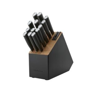 KitchenAid Classic Slim Knife Block Set with Built-In Knife Sharpener, High Carbon Stainless Steel Kitchen Knives, Sharp Kitchen Knife Set with Block, Black, 14 Piece