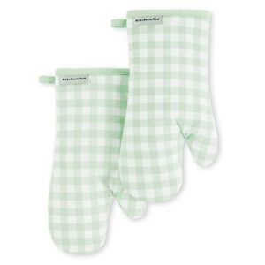 KitchenAid Gingham Oven Mitt 2-Pack Set, Pistachio, 7″x13″