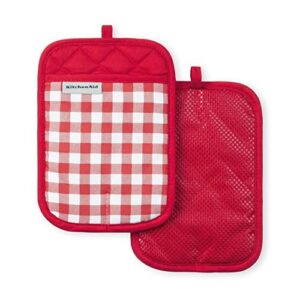 KitchenAid Gingham Pot Holder 2-Pack Set, Passion Red, 7″x10″