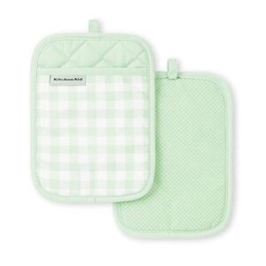KitchenAid Gingham Pot Holder 2-Pack Set, Pistachio, 7″x10″