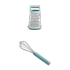 KitchenAid Gourmet 4-Sided Stainless Steel Box Grater with Detachable Storage Container, 10 inches t and KitchenAid Gourmet Utility Whisk, 10.5-Inch, Matte Aqua Sky