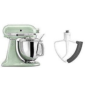KitchenAid KSM150PSPT Artisan Series 5-Qt. Stand Mixer with Pouring Shield – Pistachio and KitchenAid KFE5T Flex Edge Beater for Tilt-Head Stand Mixers Bundle