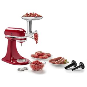 KitchenAid Shave Ice Attachment, KSMSIA, White, 4 Molds and KitchenAid KSMMGA Metal Food Grinder Attachment, Silver