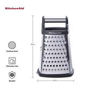 KitchenAid Gourmet 4-Sided Stainless Steel Box Grater with Detachable Storage Container, 10 inches tall, Black & Gourmet Stainless Steel Wire Masher, 10.24-Inch, Black