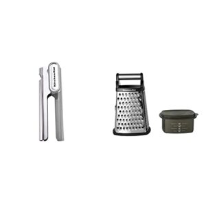 KitchenAid No Mess Multi Function Can Opener, One size, Gray & Gourmet 4-Sided Stainless Steel Box Grater with Detachable Storage Container, 10 inches tall, Black
