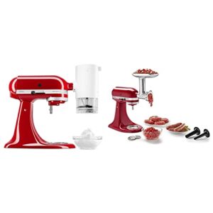 KitchenAid Shave Ice Attachment, KSMSIA, White, 4 Molds and KitchenAid KSMMGA Metal Food Grinder Attachment, Silver