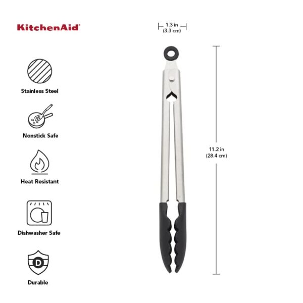 KitchenAid Silicone Tipped Stainless Steel Tongs, 12 Inch, Black - Image 3